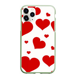 Чехол iPhone 11 Pro матовый Красные сердечки Heart