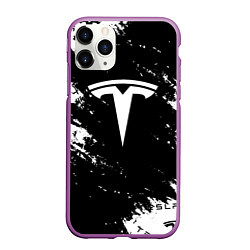 Чехол iPhone 11 Pro матовый Tesla logo texture, цвет: 3D-фиолетовый