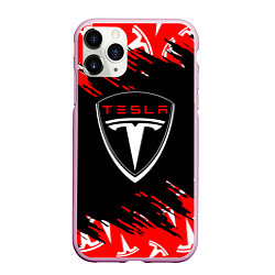 Чехол iPhone 11 Pro матовый Tesla - Logo Sport Auto, цвет: 3D-розовый