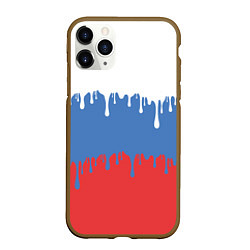Чехол iPhone 11 Pro матовый Флаг России потёки, цвет: 3D-коричневый