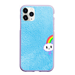 Чехол iPhone 11 Pro матовый Облачко на голубом мехе с радугой парная