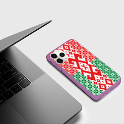 Чехол iPhone 11 Pro матовый Белоруссия Обережные Узоры Алатырь, цвет: 3D-фиолетовый — фото 2