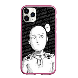 Чехол iPhone 11 Pro матовый One Punch Man - Сайтама Ванпанчмен, цвет: 3D-малиновый