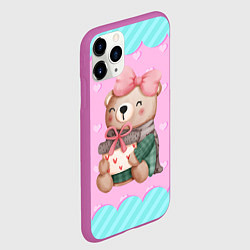 Чехол iPhone 11 Pro матовый Мишка с подарками день влюбленных, цвет: 3D-фиолетовый — фото 2