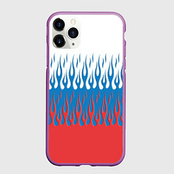 Чехол iPhone 11 Pro матовый Флаг России пламя