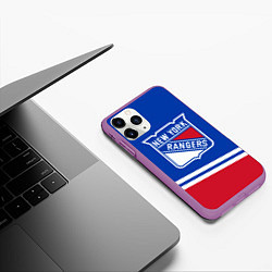 Чехол iPhone 11 Pro матовый New York Rangers Нью Йорк Рейнджерс, цвет: 3D-фиолетовый — фото 2