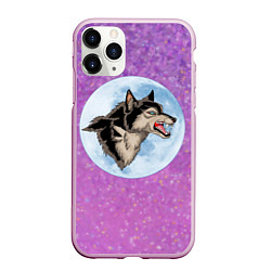 Чехол iPhone 11 Pro матовый Волк оборотень и Луна, звёздное небо, цвет: 3D-розовый