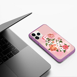 Чехол iPhone 11 Pro матовый Pink Flower, цвет: 3D-фиолетовый — фото 2