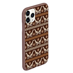 Чехол iPhone 11 Pro матовый Жирафы Африка паттерн, цвет: 3D-коричневый — фото 2