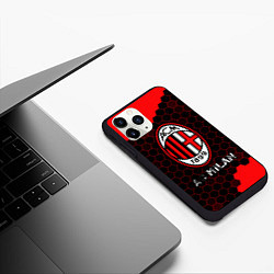Чехол iPhone 11 Pro матовый МИЛАН AC Milan Соты, цвет: 3D-черный — фото 2