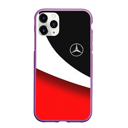 Чехол iPhone 11 Pro матовый MERCEDES BENZ КАРБОН И КРАСНАЯ ВОЛНА