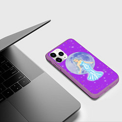 Чехол iPhone 11 Pro матовый Дева, воплощение Луны, звёздное лиловое небо, цвет: 3D-фиолетовый — фото 2