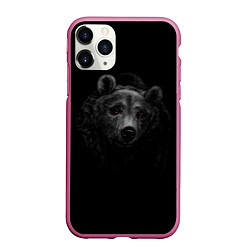 Чехол iPhone 11 Pro матовый Голова хищного медведя, цвет: 3D-малиновый