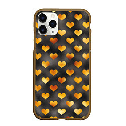 Чехол iPhone 11 Pro матовый Сердечки Gold and Black