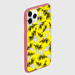 Чехол iPhone 11 Pro матовый Пчелы на желтом, цвет: 3D-малиновый — фото 2