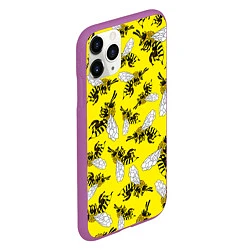 Чехол iPhone 11 Pro матовый Пчелы на желтом, цвет: 3D-фиолетовый — фото 2