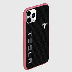 Чехол iPhone 11 Pro матовый TESLA - ТЕСЛА КАРБОН И МЕТАЛЛ, цвет: 3D-малиновый — фото 2