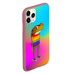 Чехол iPhone 11 Pro матовый Радужная лягушка Rainbow Frog, цвет: 3D-малиновый — фото 2