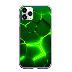 Чехол iPhone 11 Pro матовый 3D ПЛИТЫ НЕОН NEON GREEN HEXAGON РАЗЛОМ