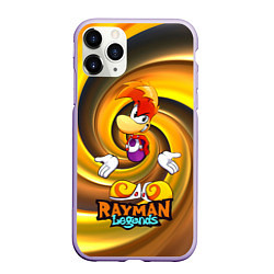 Чехол iPhone 11 Pro матовый Rayman Legends на фоне желтой спирали