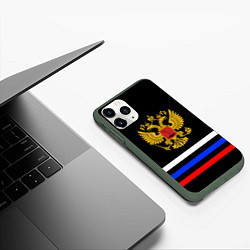 Чехол iPhone 11 Pro матовый ФЛАГ РОССИИ ТРИ ЛИНИИ, цвет: 3D-темно-зеленый — фото 2