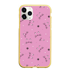 Чехол iPhone 11 Pro матовый Мир мурчащих котов, цвет: 3D-желтый