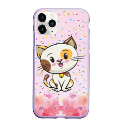 Чехол iPhone 11 Pro матовый Милый пятнистый котик, цвет: 3D-светло-сиреневый
