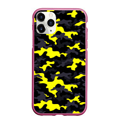 Чехол iPhone 11 Pro матовый Black Camo, цвет: 3D-малиновый