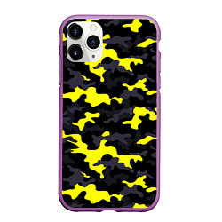 Чехол iPhone 11 Pro матовый Black Camo, цвет: 3D-фиолетовый