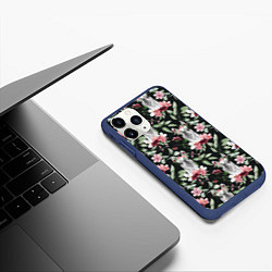 Чехол iPhone 11 Pro матовый Ламы и цветы паттерн, цвет: 3D-тёмно-синий — фото 2