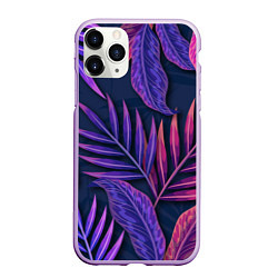 Чехол iPhone 11 Pro матовый Neon Tropical plants pattern, цвет: 3D-сиреневый