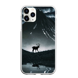 Чехол iPhone 11 Pro матовый Северный олень и вулкан, цвет: 3D-белый