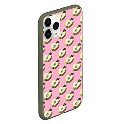 Чехол iPhone 11 Pro матовый Яблочные дольки на розовом фоне с эффектом 3D, цвет: 3D-темно-зеленый — фото 2
