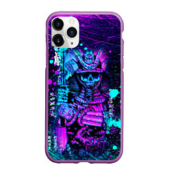 Чехол iPhone 11 Pro матовый Неоновый Японский Самурай Neon Samurai Skull