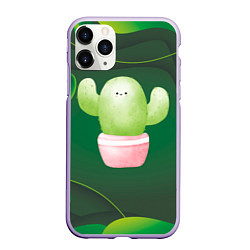 Чехол iPhone 11 Pro матовый Зеленый милый кактус, цвет: 3D-светло-сиреневый