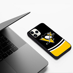 Чехол iPhone 11 Pro матовый Pittsburgh Penguins Питтсбург Пингвинз, цвет: 3D-черный — фото 2