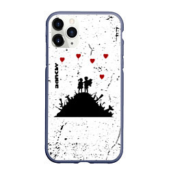 Чехол iPhone 11 Pro матовый Banksy мальчик и девочка на горе оружия