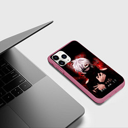 Чехол iPhone 11 Pro матовый Tokyo Ghoul Токийский Гуль Who am I, цвет: 3D-малиновый — фото 2