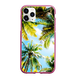 Чехол iPhone 11 Pro матовый Пальмы под солнцем, цвет: 3D-малиновый