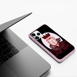 Чехол iPhone 11 Pro матовый Стивен Кинг с котом, цвет: 3D-розовый — фото 2