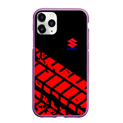 Чехол iPhone 11 Pro матовый SUZUKI следы шин, цвет: 3D-фиолетовый