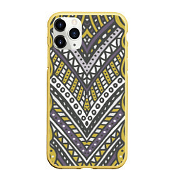Чехол iPhone 11 Pro матовый Абстрактный узор в стиле дудл Желтый, серый и белы