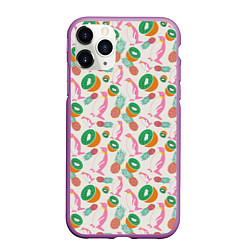Чехол iPhone 11 Pro матовый Пингвины, киви и ананасы, цвет: 3D-фиолетовый