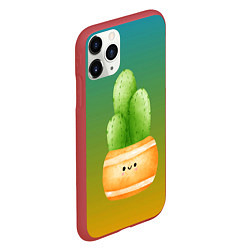 Чехол iPhone 11 Pro матовый Кактус в горшке с рожицей, цвет: 3D-красный — фото 2