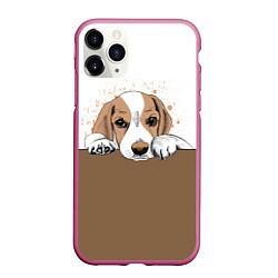Чехол iPhone 11 Pro матовый Грустный Щенок Бигля, цвет: 3D-малиновый