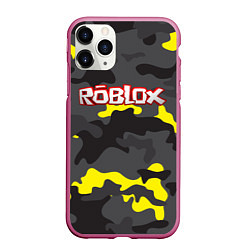 Чехол iPhone 11 Pro матовый Roblox Камуфляж Жёлто-Серый, цвет: 3D-малиновый