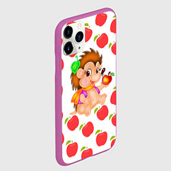 Чехол iPhone 11 Pro матовый Веселый Ежик с Яблоком, цвет: 3D-фиолетовый — фото 2