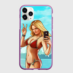 Чехол iPhone 11 Pro матовый GTA Beach girl, цвет: 3D-фиолетовый