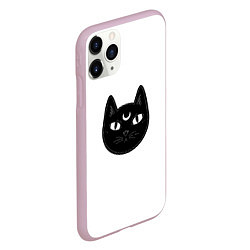 Чехол iPhone 11 Pro матовый Чёрный мистический кот с полумесяцем, цвет: 3D-розовый — фото 2