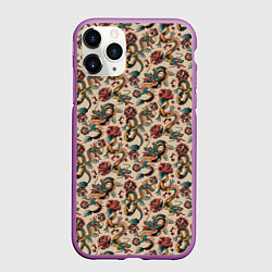 Чехол iPhone 11 Pro матовый ДРАКОН И РОЗА, цвет: 3D-фиолетовый